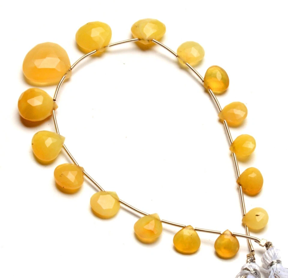 Natural Yellow Peru Opal Gem Multiple Size Heart Shape Briolette Beads Strand - Image 2 of 3