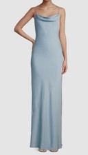 265 Aidan Mattox Women's Blue Cowl Neck Crystal Strap Satin Gown Dress Size 12