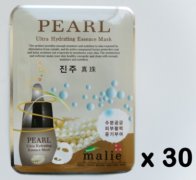 30pcs Malie PEARL Face Mask Packs Sheet 0.88oz Whitening Moisturizing Kosmetik