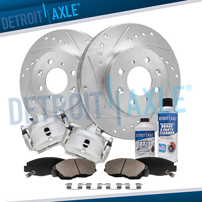 8pc Front Drilled Rotors Calipers Brake Pads for Honda Civic Insight Acura EL