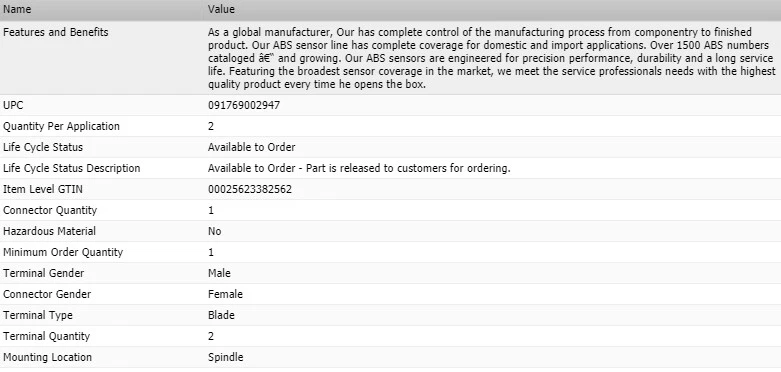 SMP STANDARD Front Right ABS Speed Sensor for 2007-2012 NISSAN VERSA - Image 4 of 4