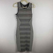 Felicity & Coco Women's S Slimming Sheath Dress Black White Varying Stripe Midi