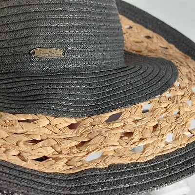 Panama Jack Wide Brim Floppy Summer Black Straw Sun Hat BoHo Beach Pool CHIC Panama Jack Wide Brim Floppy Summer Black Straw Sun Hat BoHo  main image 2