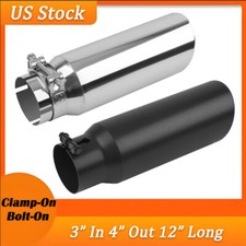 Black Silver Exhaust Tip For 3 Inlet 4 Outlet 12 Long Rolled-edge Rear Pipe