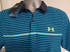 Under Armour Men's ISO-Chill Striped Golf Polo Men's Medium Blue NEW
