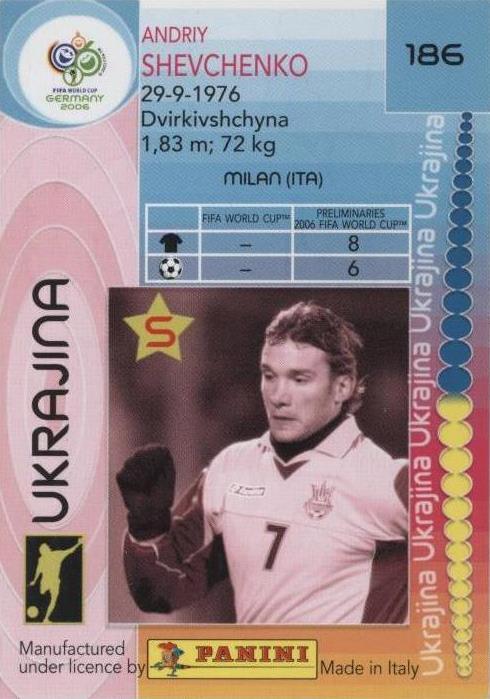 2006 Panini FIFA World Cup Germany Andriy Shevchenko #186 for sale