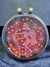 Unique old Roman intaglio agate stone old Afghan silver pendant