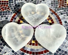 Wholesale Lot 3 PCs Large Natural  Selenite Aka Satin Spar Heart Bowls Crystal