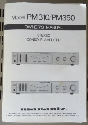 Marantz PM310 / PM350 Owner's Manual / User Guide Stereo Console Amplifier