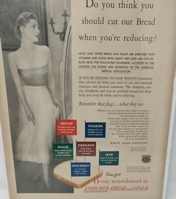 WHEAT FLOUR INSTITUTE Bread Food Illustration Art 1950 Vintage Print Ad