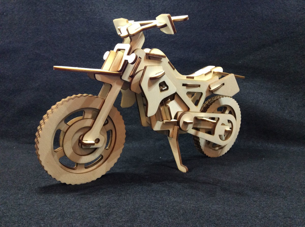 Laser Cut Wooden Motocross Bike 3D Model/Puzzle Kit