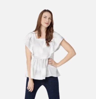 Effortless Style by Du Jour Tie-Dye Ruffle Blouse Grey, Women s Size 1X NWT