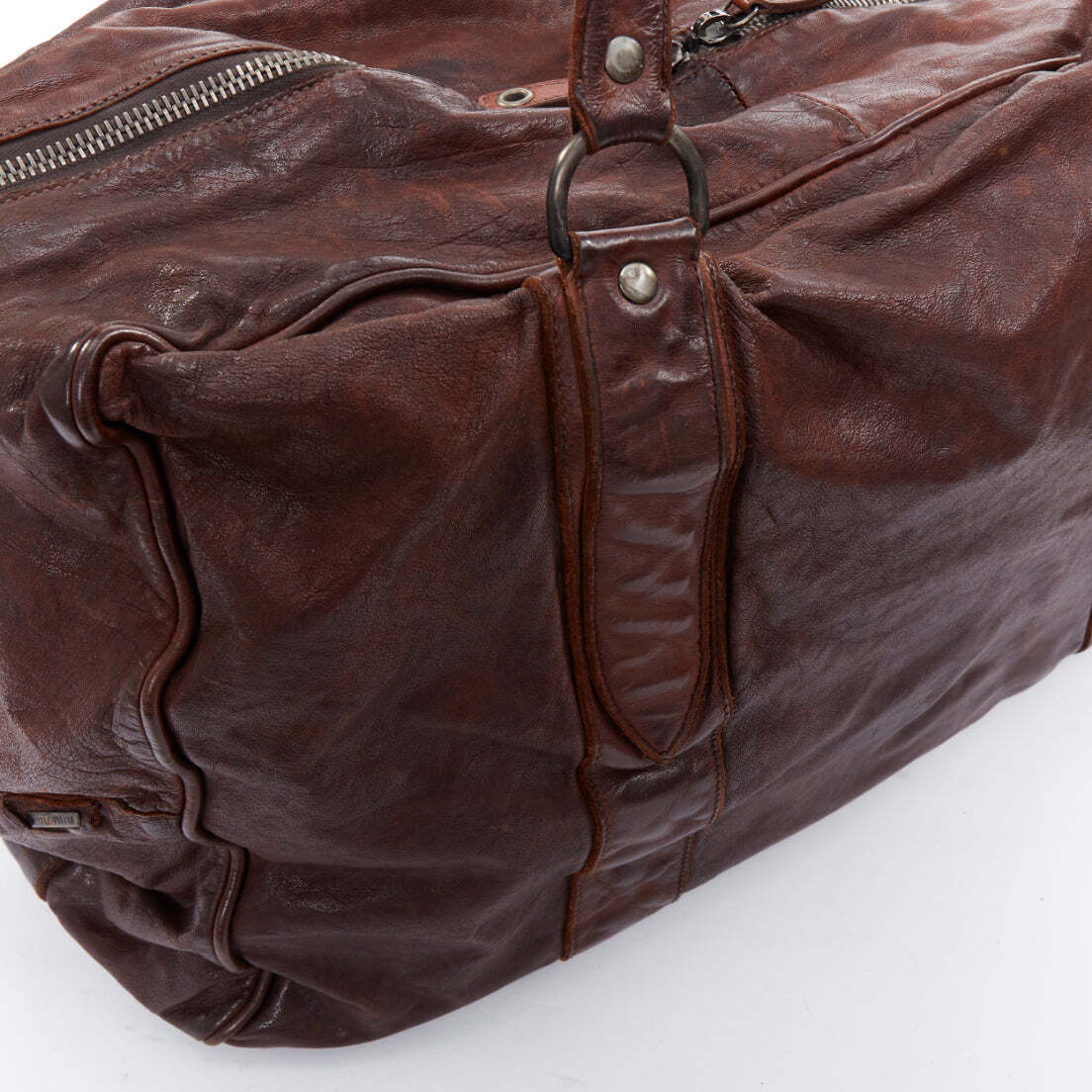 MIU MIU Vintage brown tumbled crinkled leather large travel MIU MIU Vintage brown tumbled crinkled leather large travel