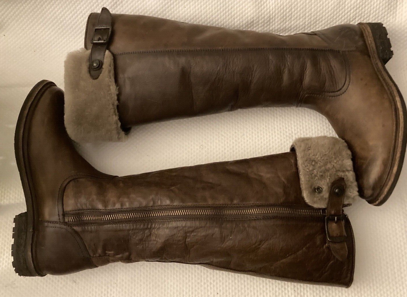 FRYE MARA Button Distressed Leather Shearling Fur… - image 18