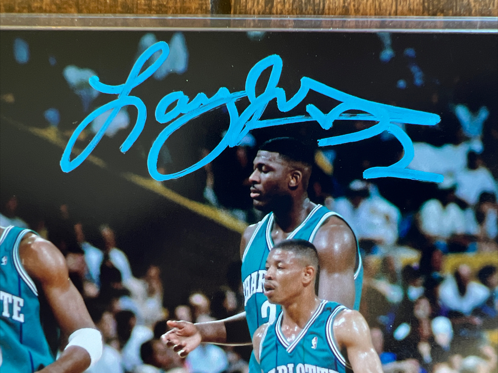 Larry Johnson Muggsy Bogues Autographed 8x10 photo Charlotte