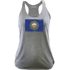 Ladies New Hampshire State Flag Distressed Racerback Tank Top