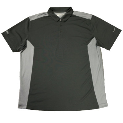 Nike Golf Dri-Fit Mesh Panels Polo Shirt Short Sleeve Logo Black & Gray XL
