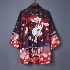 Women Japanese Kimono Coat Jacket Fox Retro Haori Yukata Loose Cardigan Floral