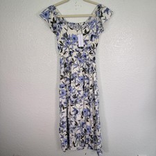 Baltic Born Dress Womens Small Blue Floral Smocked Maxi Boho Sundress NEW