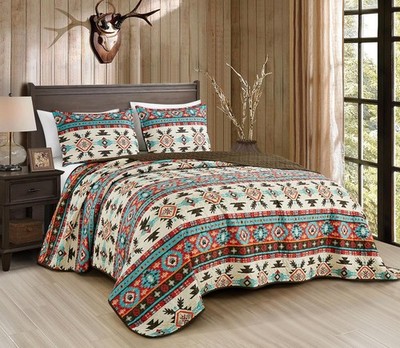 Sanse 2-Piece Southwestern Geometric Motif Quilt Set - Multicolor Red Brown