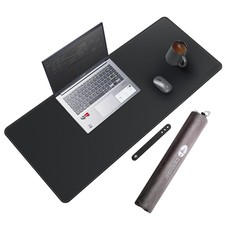 Leather Desk Mat Protector 35.5x16 Inch Extra Large Office Pad Mouse Black