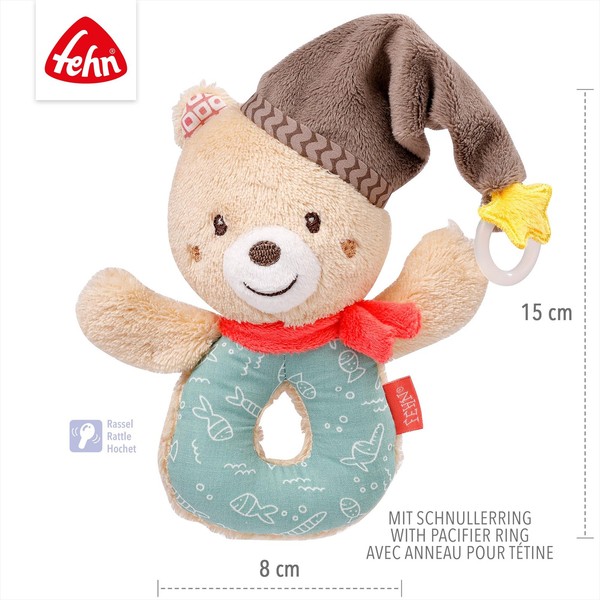 Fehn Baby Greifling TeddybäR 20 Cm Mit Rassel Und Schnullerhalter, Kuscheltier-image