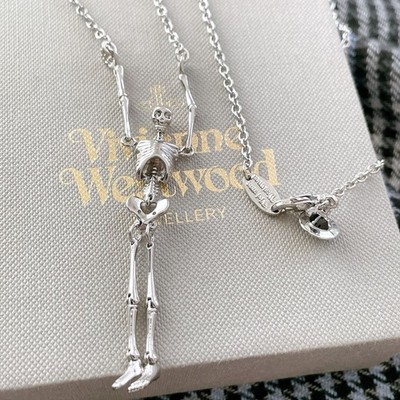 Vivienne Westwood Necklace Skull Skeleton Silver w/Pouch NO BOX | eBay