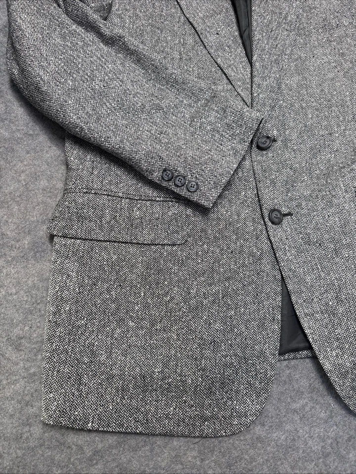 Vintage Barrington Blazer Men's 40 Silk Tweed Sport Coat Jacket Herringbone Gray - Image 2 of 4
