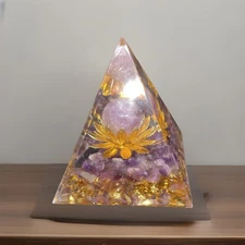 Orgone Pyramid Natural Amethyst Flower Reiki Healing Meditation Orgonite Copper