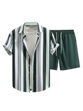 Men's 2 Piece Hawaiian Outfits Short Sleeve Button Down Shirt and Shorts Set ...