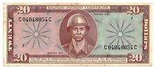 Vietnam Military Payment Certificate 20 Dollars Series 681 Serial # C 04048054 C