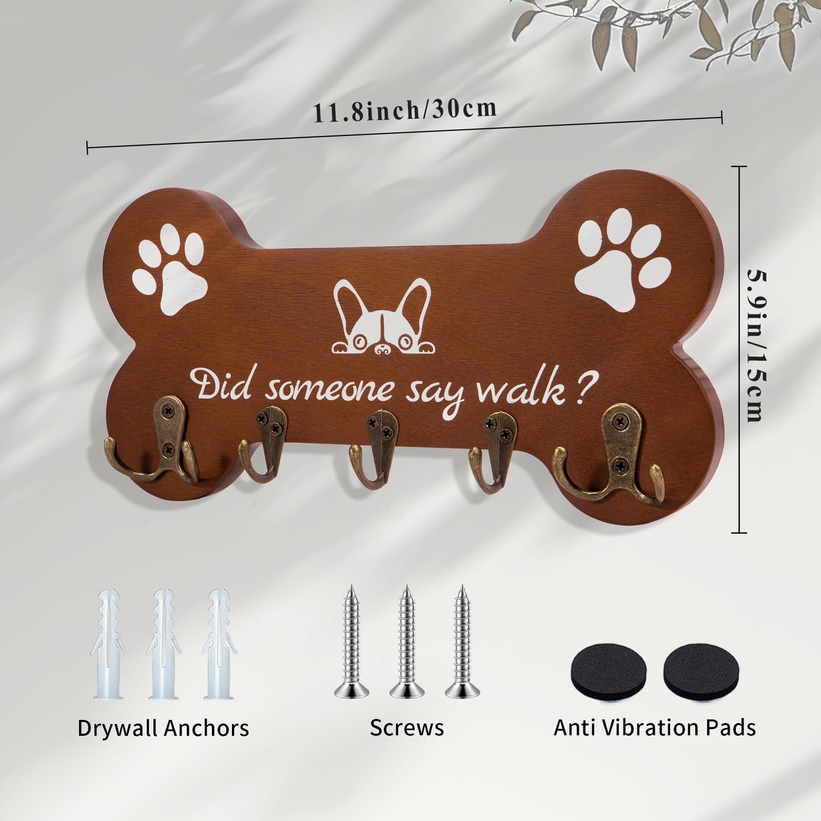 Bone Shape Dog Leash Hangers for Wall - Coat Rack with 5 Key Hooks, Perfect f...
