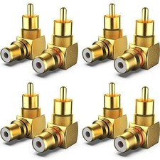Rca Right Angle Adapter, Gold-Plated 8-Pack 90 Degree Metal Rca Male to Rca Fe