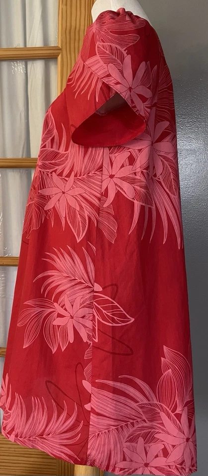 Vestido de Casa Floral Hawaiano De Colección Talla S Rojo Manga Tulipán Tropical Playa Aloha Boho Foto 3 de 4