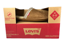 Men  s LEVI  S Memory Foam Insole Tan Flat Slip On Slippers Sz. 8-9 NIB
