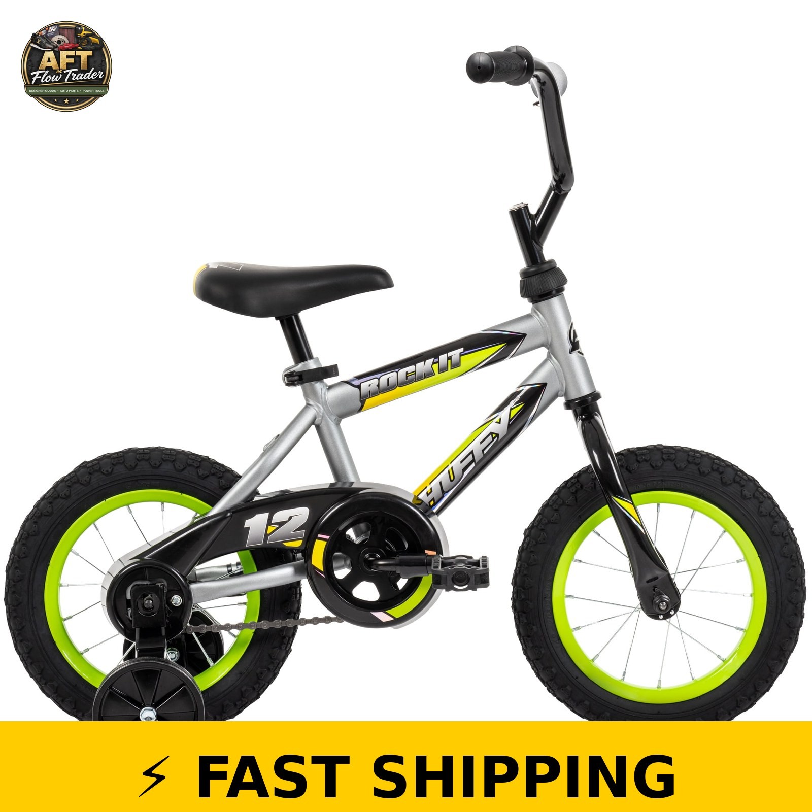 Huffy 12" Rock It Kids' Bike - Gray/Green - Fits 37" to 42"