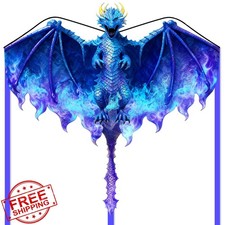 JEKOSEN Large Blue Dragon Kite Easy Fly Kids Adults Beginner