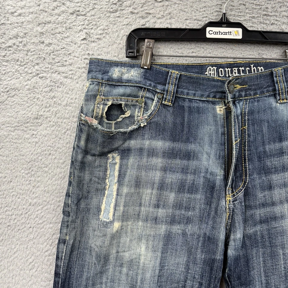 复古 Monarchy Atalier 牛仔裤海军蓝男式 36x34 Y2K 宽松深色 — 第 3/4 张图片