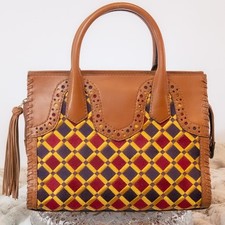 ISABELLA FIORE VINTAGE MULTICOLOR EMBROIDERED LEATHER TOTE SHOULDERBAG