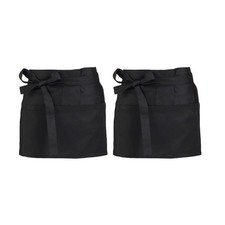 Jaspfct Server Aprons Plus Size Half Waist 3 Pockets Black 2pcs MD033