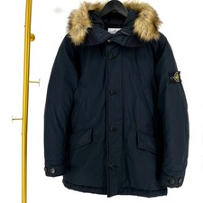 Stone Island Lange Daunenjacke aus Kojotenfell marineblau 70767943