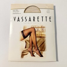 Vintage Vassarette Lace Top Thigh High Sheer Nylon Hosiery Stockings Long Beige