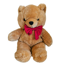 Well Made Toy Teddy Bear Plush Stuffed Animal Tan Red Bow Vintage 1991 18"