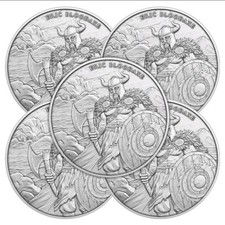 Lot of 5 - 1 Troy oz Eric Bloodaxe Design .999 Fine SiIver Bullion Round
