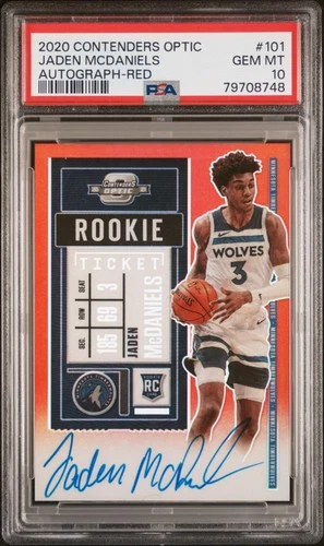 2020-21 Contenders Optic Basketball Jaden McDaniels #101 RC Red Auto /149 PSA 10