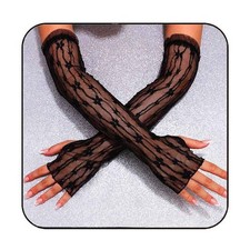 Fingerless Lace Gloves White Long Tulle Wedding Gloves Bridal One Size Black