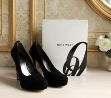 Nine West Beaded Heels Black Suede Shoes With Box Womens Size 6