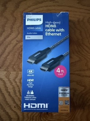 Philips 4ft HDMI Cable High Speed 4K HDR Ethernet Premium Certified Open Box NEW