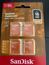 NEW - SanDisk Outdoors SDHC UHS-I Card 4-Pack 16GB -