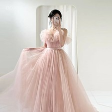 Fairy Blush Pink Tulle Wedding Dress Straps Off Shoulder Bridal Gown Customized